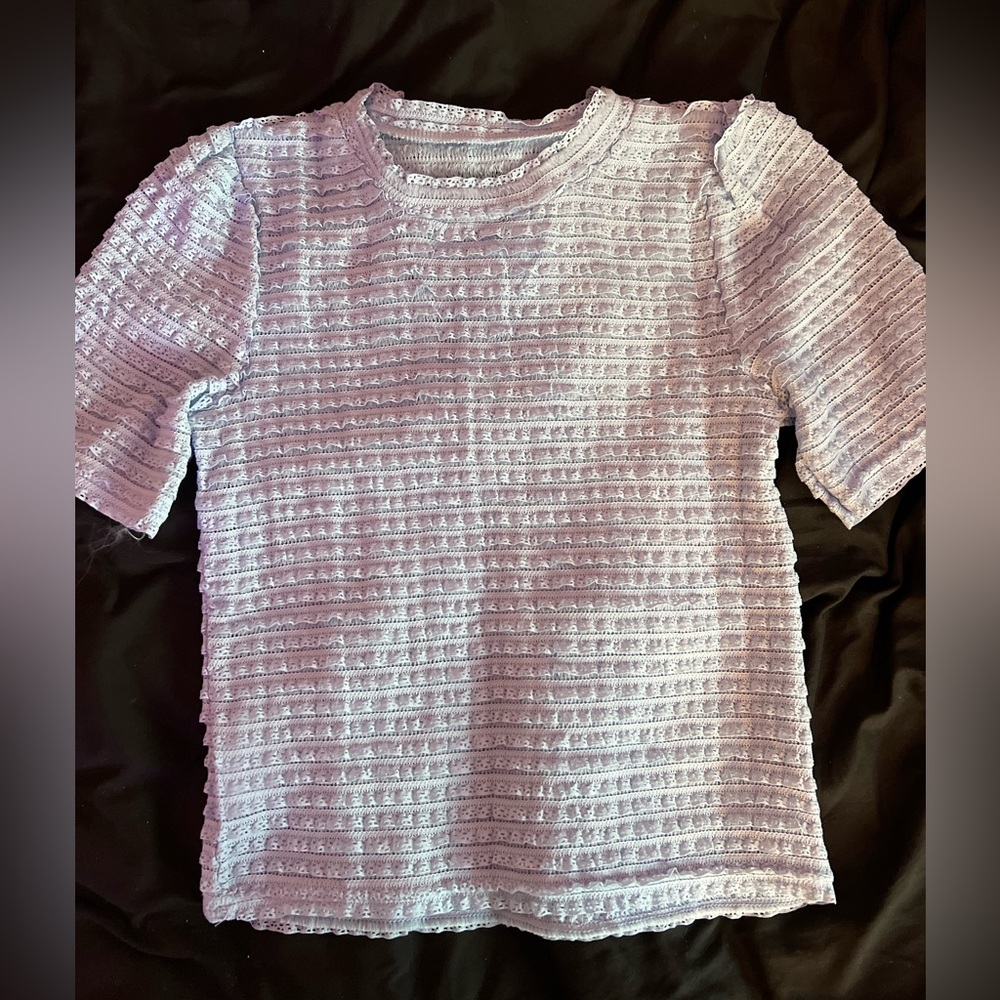 Light Sky Blue Textured Round Neck Blouse